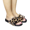 Leopard Fluffy Faux Fur Flat Slipper Sandals