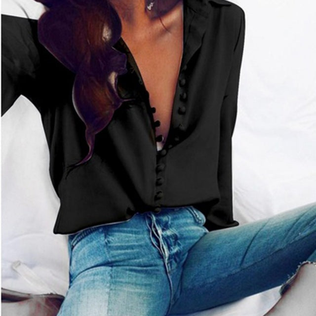 Long Sleeve Black White Cotton Blouse