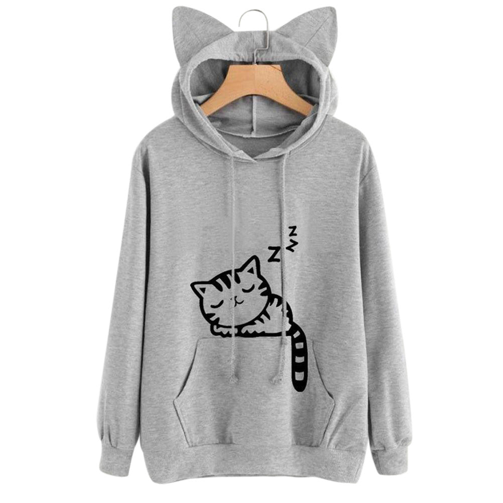Front Pocket Cat Ear Hoodie Sweatshirt