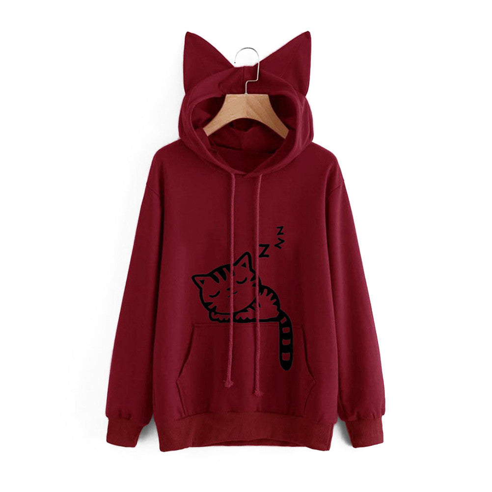 Front Pocket Cat Ear Hoodie Sweatshirt