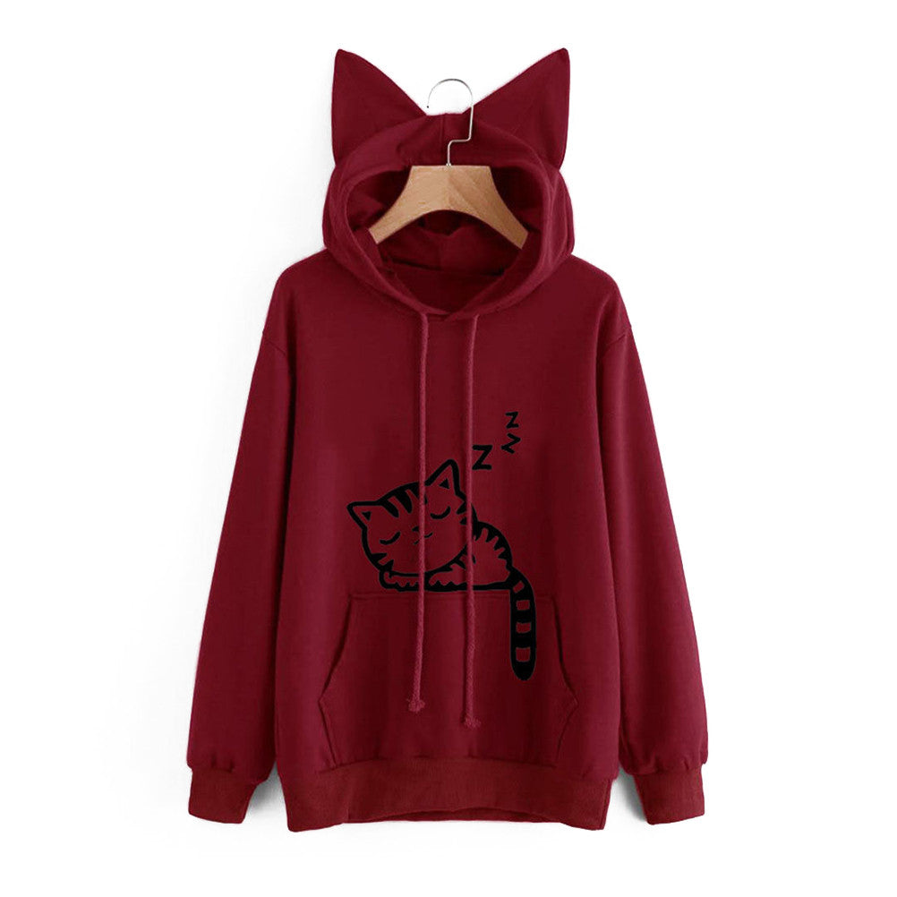 Front Pocket Cat Ear Hoodie Sweatshirt