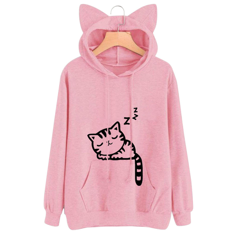 Front Pocket Cat Ear Hoodie Sweatshirt