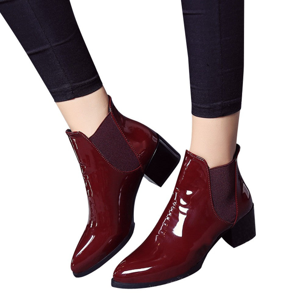 Elasticated Patent Leather Boots