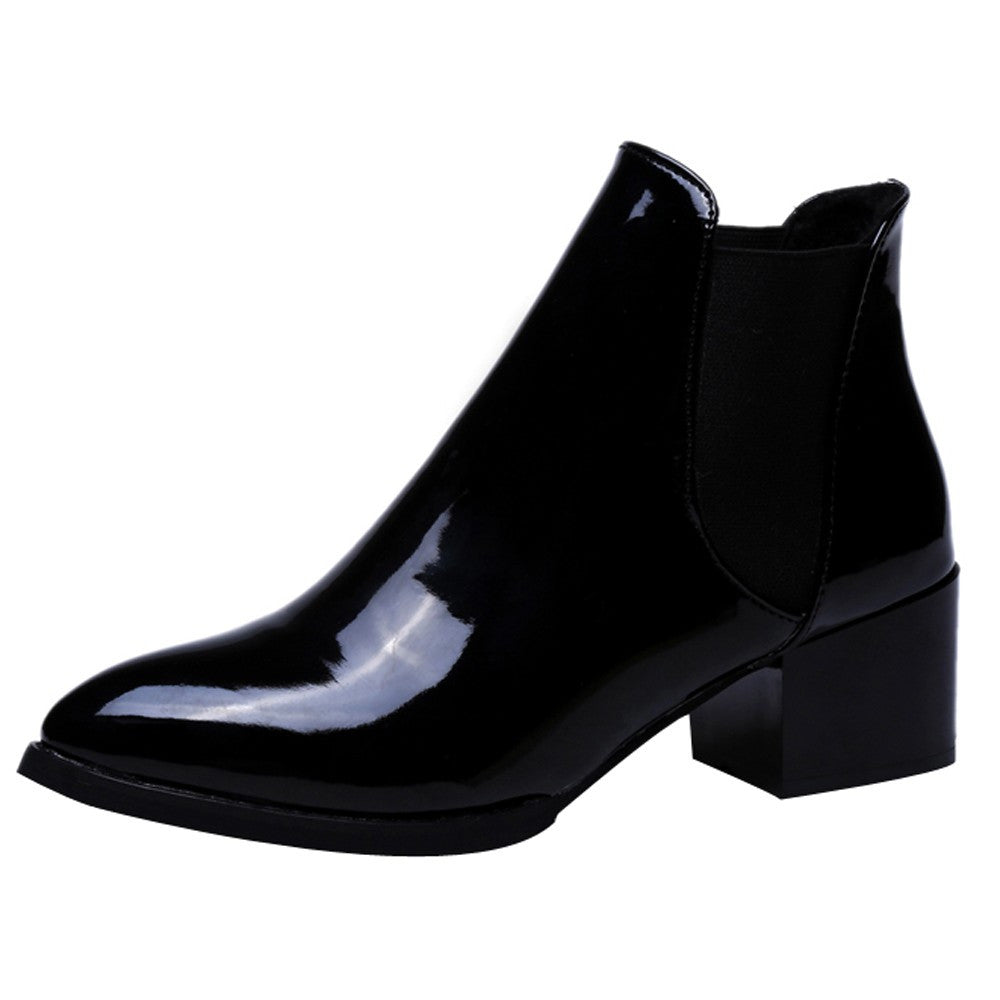Elasticated Patent Leather Boots