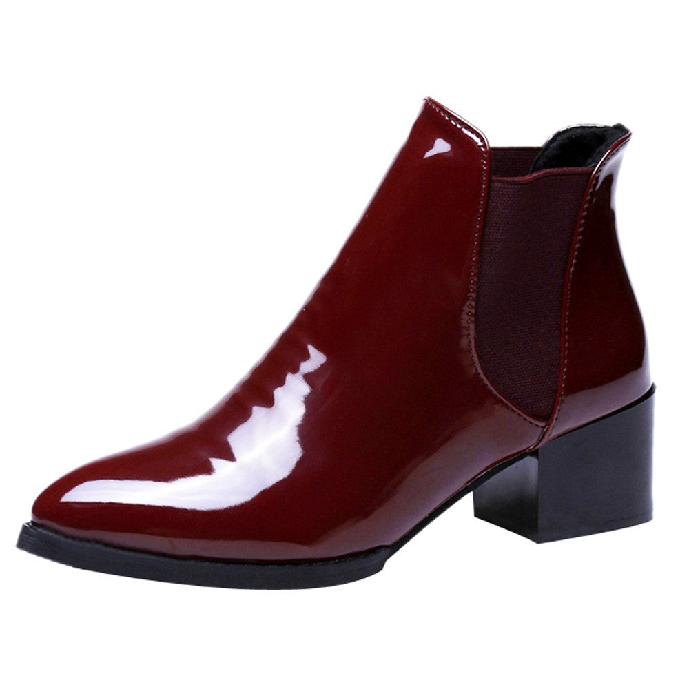 Elasticated Patent Leather Boots