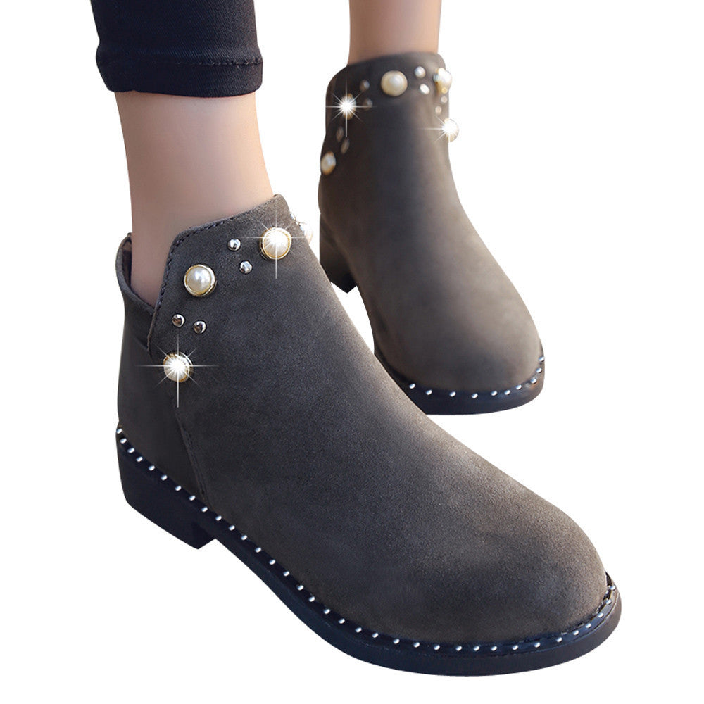 Vintage Pearl Suede Ankle Boots