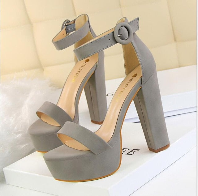 Platform Suede Thick Heeled Sandals