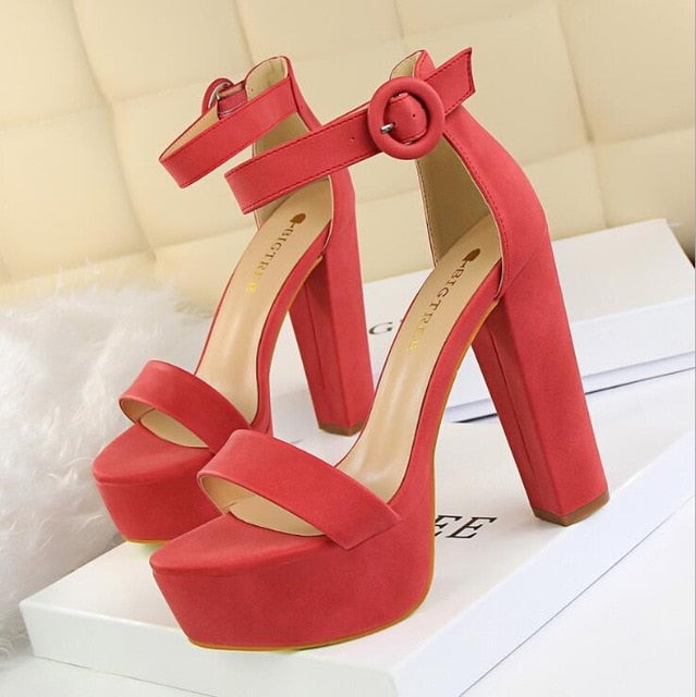 Platform Suede Thick Heeled Sandals