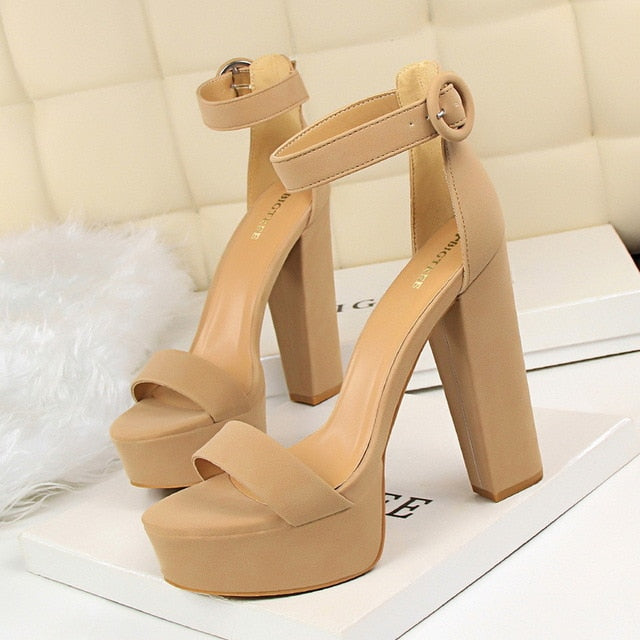 Platform Suede Thick Heeled Sandals