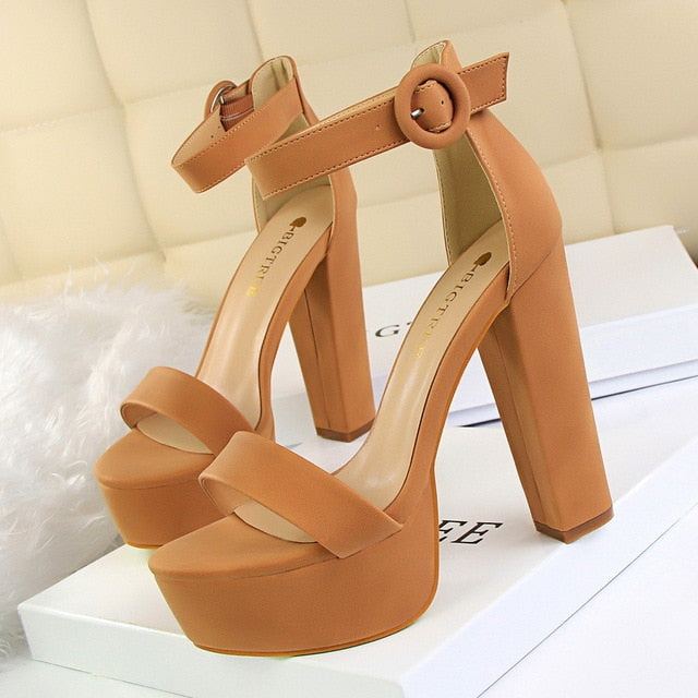 Platform Suede Thick Heeled Sandals