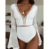 Lace Deep V-Neck Flare Sleeve Bodysuit