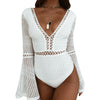 Lace Deep V-Neck Flare Sleeve Bodysuit