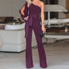 Red one shoulder split sleeve jumpsuit