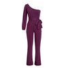 Red one shoulder split sleeve jumpsuit
