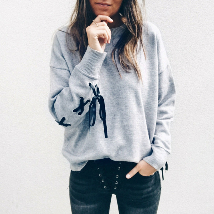 Casual Bow O-Neck Sweatshirt