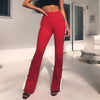 red patchwork pants