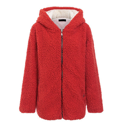 Hooded faux fur coat