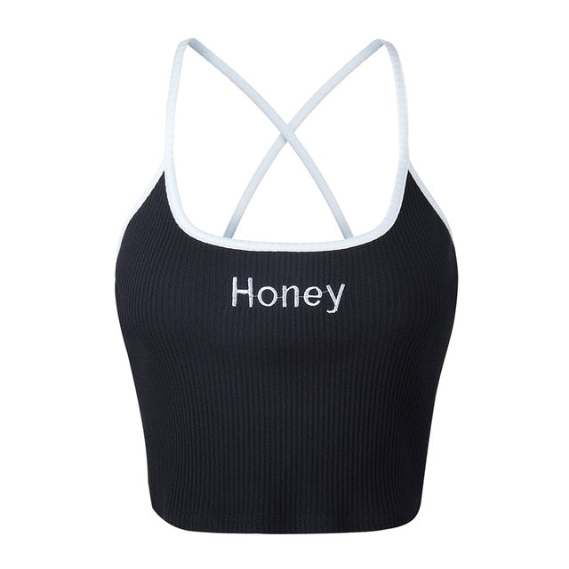 Honey Letter Embroidery Tank Tops