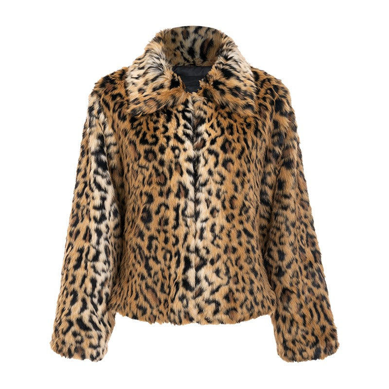 Leopard fluffy faux fur coat