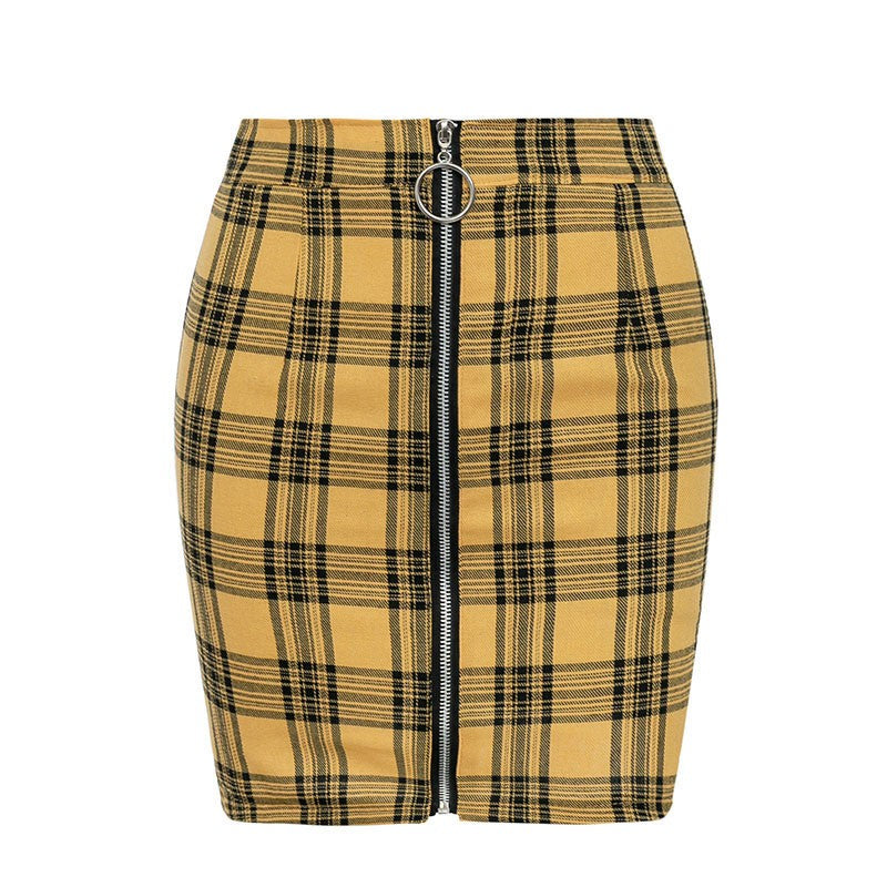 plaid a-line high waist skirt