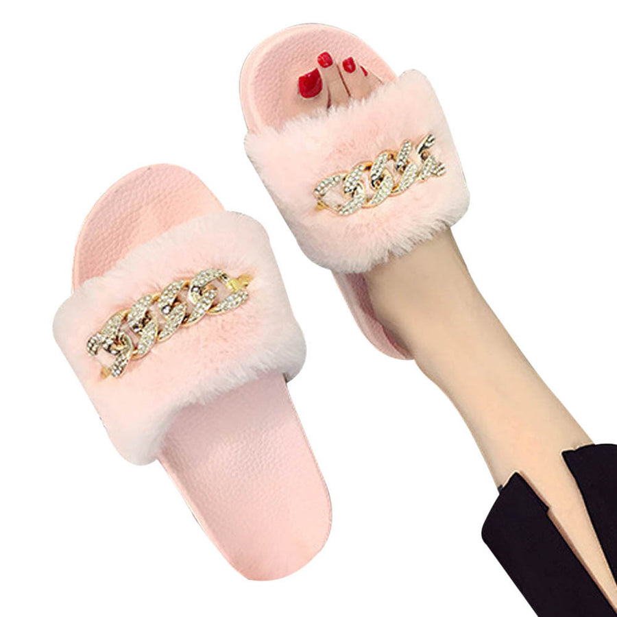 Fluffy Faux Fur Flat Sandals