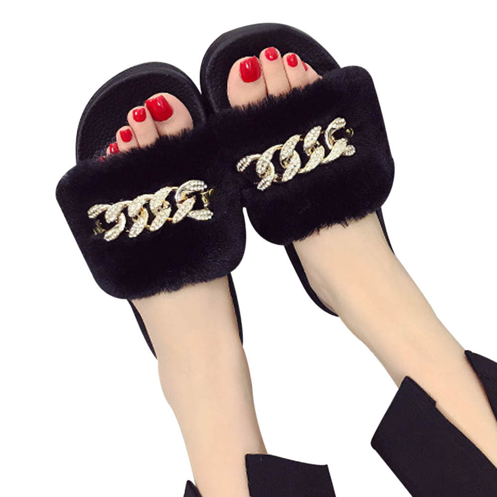 Fluffy Faux Fur Flat Sandals