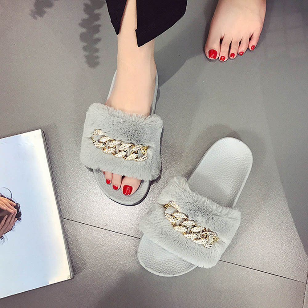 Fluffy Faux Fur Flat Sandals