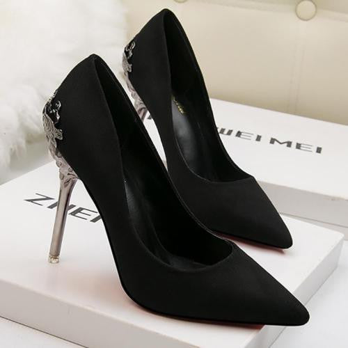metal hollowed out suede high heeled shoes