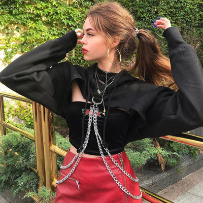 Black Metal Chain Hoodie Sweatshirt