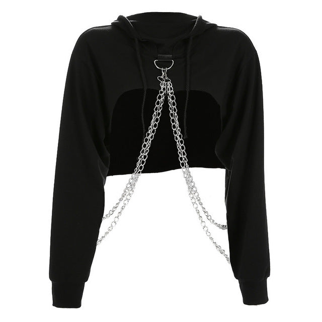 Black Metal Chain Hoodie Sweatshirt