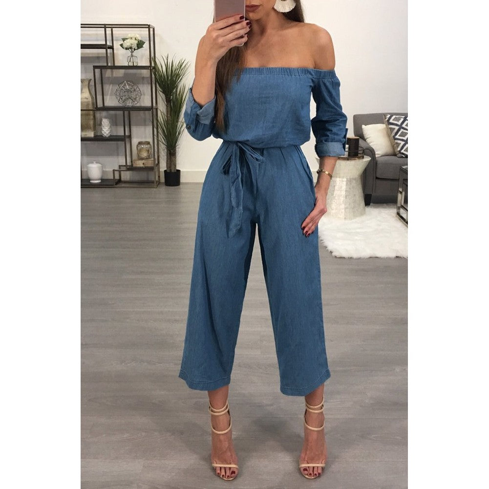 Off Shoulder Denim Jumpsuit