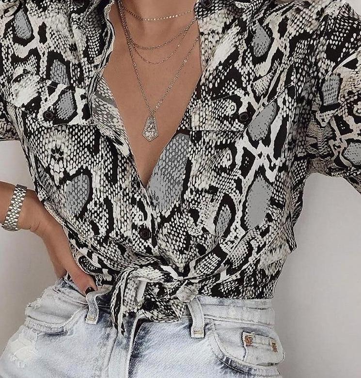 snake print long sleeve blouse