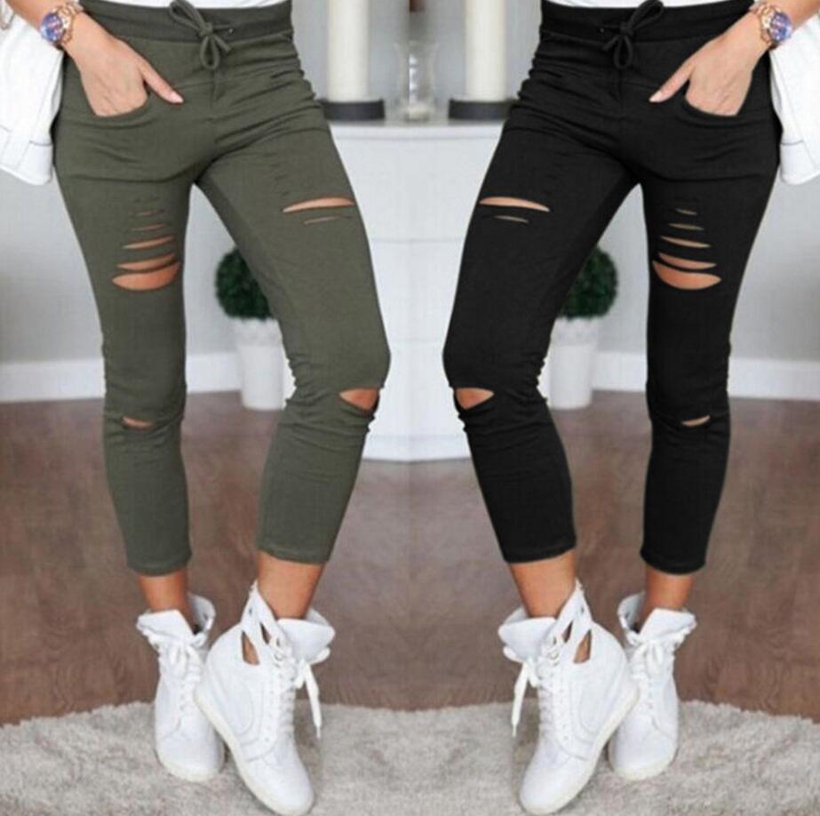 Destroyed Knee Pencil Jeans