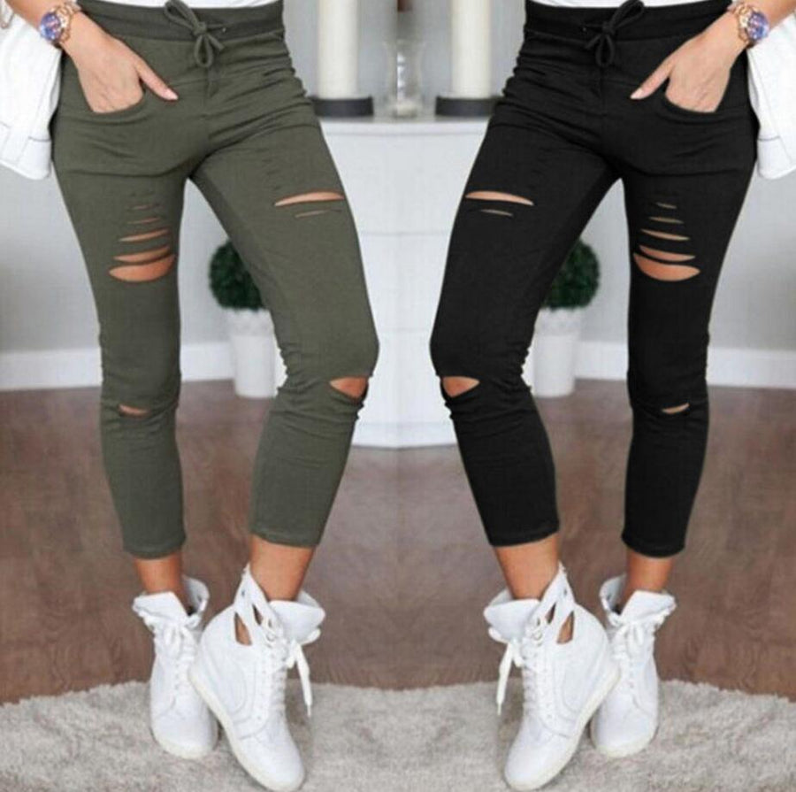 Destroyed Knee Pencil Jeans