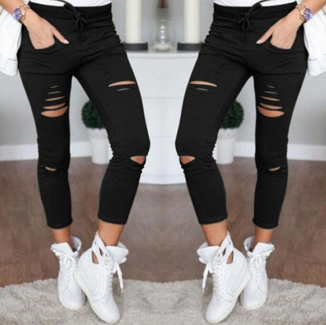 Destroyed Knee Pencil Jeans