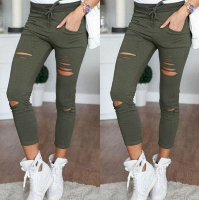 Destroyed Knee Pencil Jeans